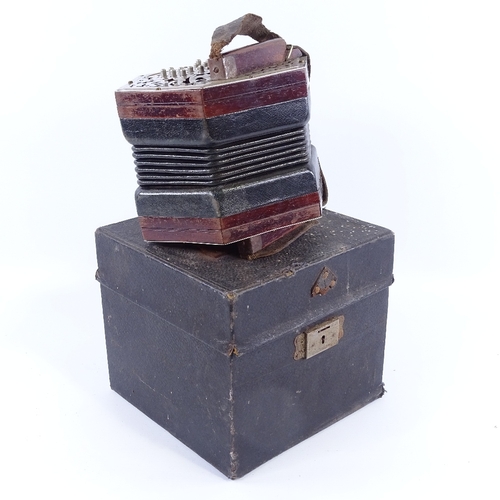 217 - C WHEATSTONE - concertina, circa 1920s, with pierced nickel plate hexagonal ends, serial no. 29088, ... 