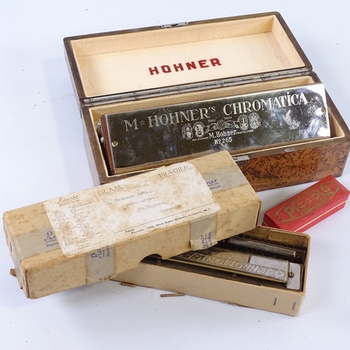 219 - HOHNER CHROMATICA - large scale double keyboard harmonica, no. 265, length 22cm, original stained wo... 