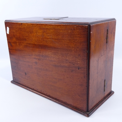 224 - A 19th century mahogany apothecary box, with brass carrying handle and 2 hinged doors, lacking inter... 