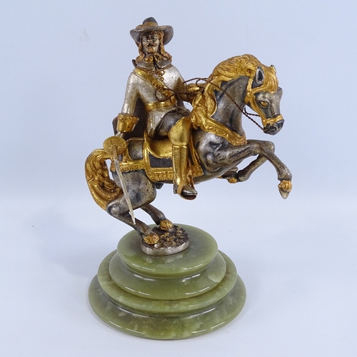 228 - GUISEPPE VASARI - parcel gilt and silvered bronze sculpture of D'Artagnan on horseback, signed, on g... 