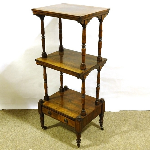 122 - A Victorian rosewood 3-tier whatnot with drawer fitted base, 46cm x 37cm, height 108cm