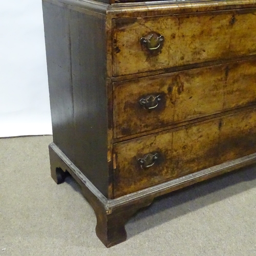 308 - A Georgian figured walnut chest on chest, with 3 frieze drawers and 6 long drawers below, on bracket... 