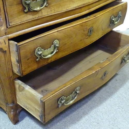 328 - An 18th century Italian fruitwood 3-drawer bombe commode, with shaped drawer fronts, carved panelled... 