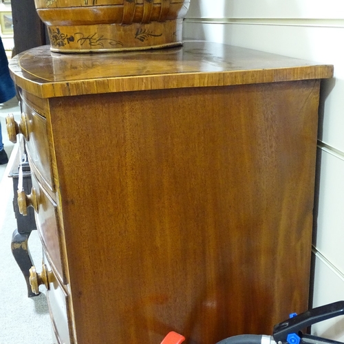 375 - A Regency mahogany and rosewood crossbanded bow-front chest of 4 long drawers, with mother-of-pearl ... 