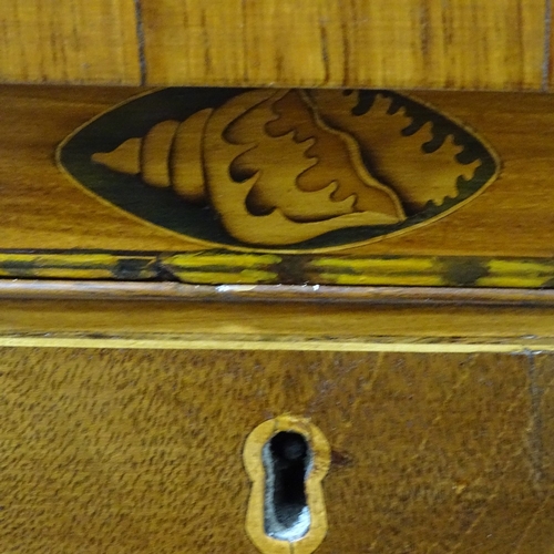 375 - A Regency mahogany and rosewood crossbanded bow-front chest of 4 long drawers, with mother-of-pearl ... 