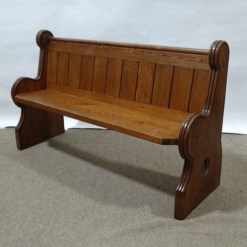 376 - A Victorian pitch pine Gothic church pew of small size, length 140cm