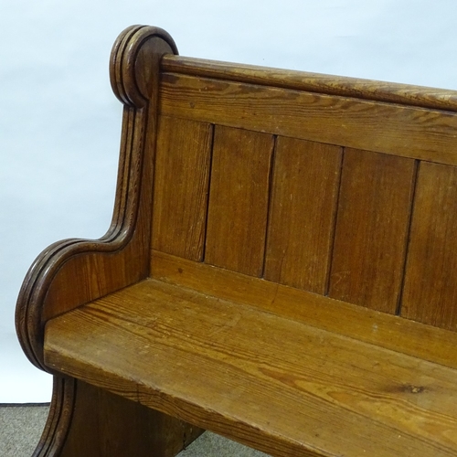 376 - A Victorian pitch pine Gothic church pew of small size, length 140cm