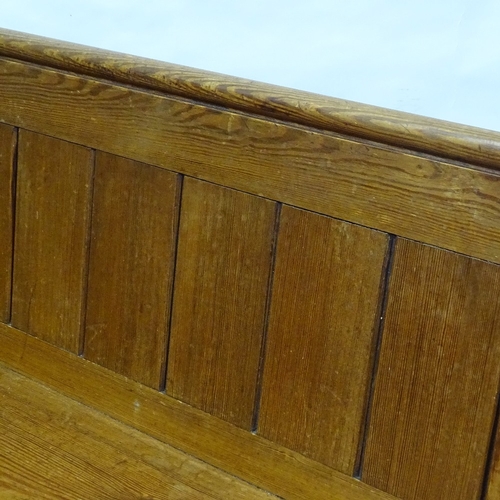 376 - A Victorian pitch pine Gothic church pew of small size, length 140cm