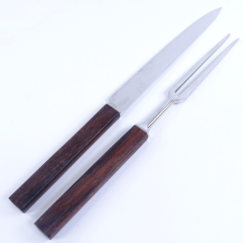 2008 - GEORG JENSEN, stainless steel carving set with wooden handles in original box, knife length 36.5cm.