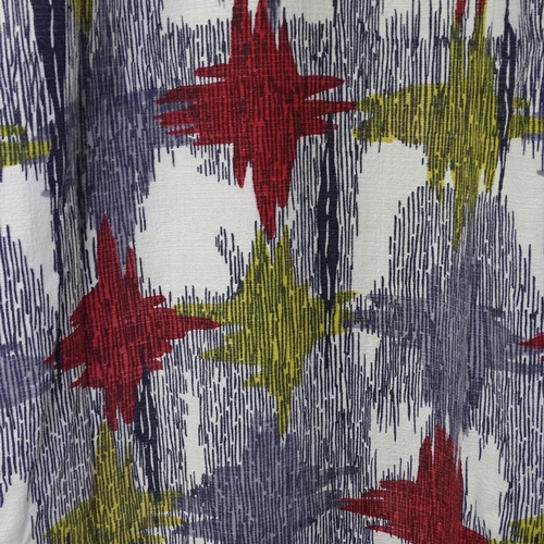 2015 - A pair of mid-century barkcloth curtains, with abstract design, 161cm x 110cm.