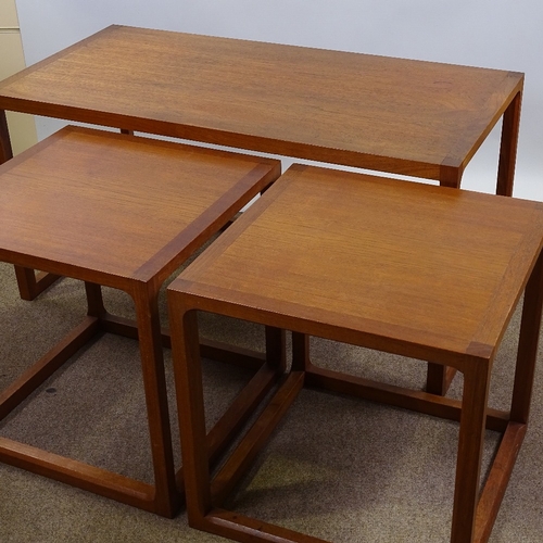 2018 - AKSEL KJERSGAARD FOR ODDER, DENMARK, 1960s' nest of 3 coffee teak tables, H48cm x D48cm x L96cm.