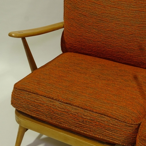 2034 - ERCOL, mid-century Windsor 2 seater sofa, with web back and seat, original orange/brown fabric, H 92... 