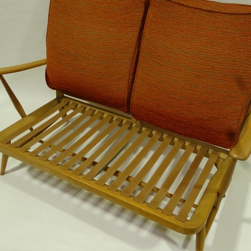 2034 - ERCOL, mid-century Windsor 2 seater sofa, with web back and seat, original orange/brown fabric, H 92... 