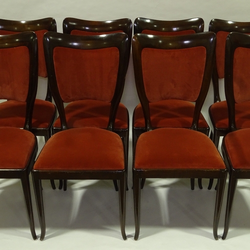 2100 - PAOLO BUFFA (1903-1970) - A set of 8 walnut dining chairs circa 1940 with recent velvet upholstery, ... 