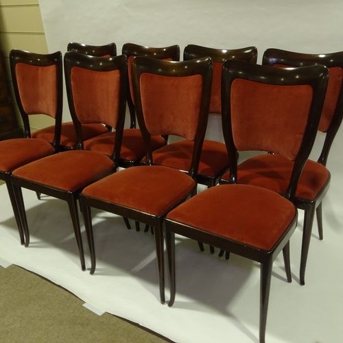 2100 - PAOLO BUFFA (1903-1970) - A set of 8 walnut dining chairs circa 1940 with recent velvet upholstery, ... 