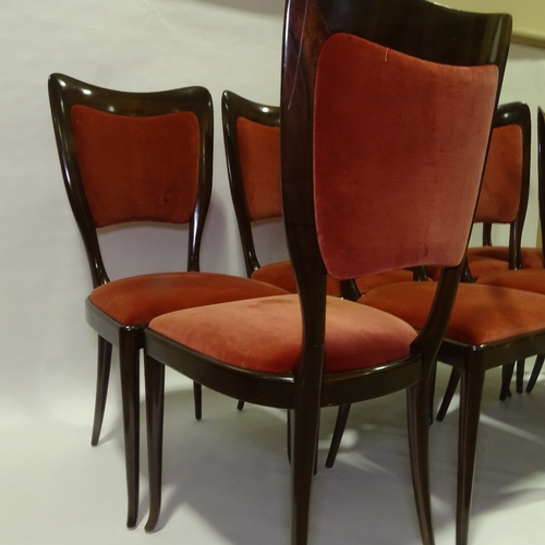 2100 - PAOLO BUFFA (1903-1970) - A set of 8 walnut dining chairs circa 1940 with recent velvet upholstery, ... 