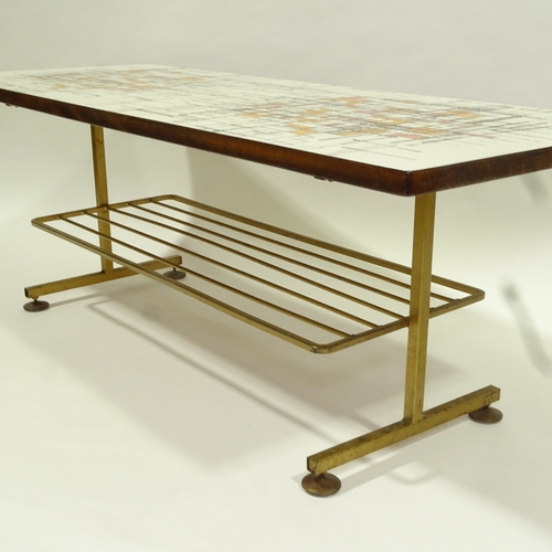 2101 - A mid-century, 1960s' coffee table, with cross hatch pattern formica top and gilt metal base, H44cm ... 