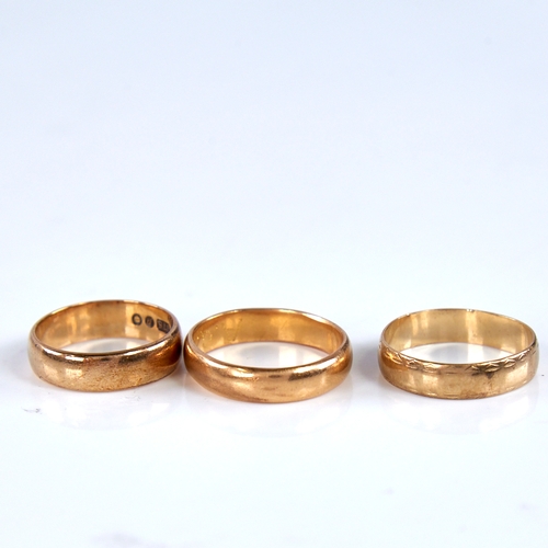 1673 - Various gold rings, including 4 9ct, 14.1g, and 1 unmarked, 5.2g (5)