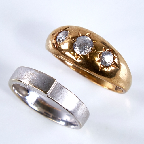 1674 - 4 various 9ct gold stone set rings, including white gold diamond set example, 15.4g total (4)