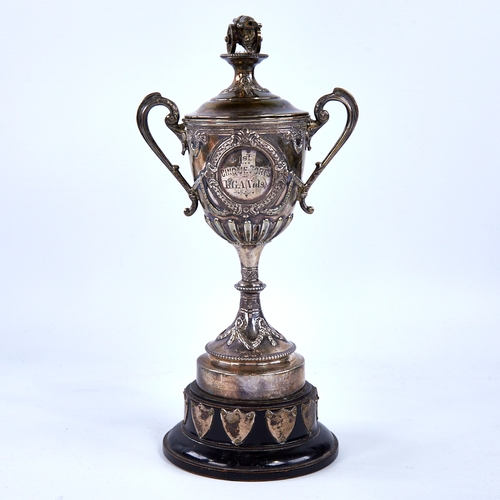 1675 - An Edwardian silver Royal Garrison Artillery 1st Cinque Ports Regiment presentation trophy and cover... 