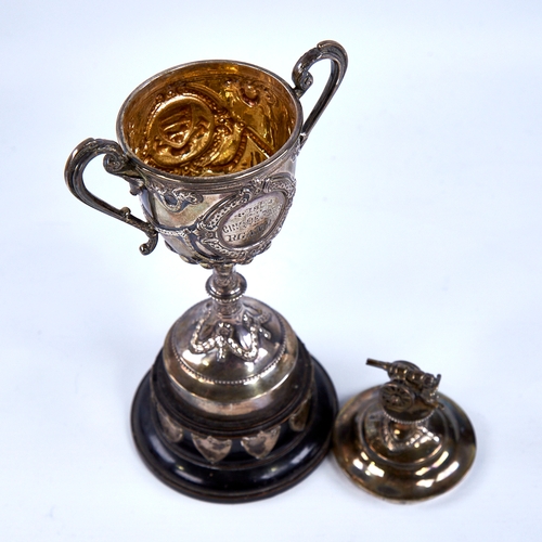 1675 - An Edwardian silver Royal Garrison Artillery 1st Cinque Ports Regiment presentation trophy and cover... 