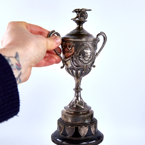 1675 - An Edwardian silver Royal Garrison Artillery 1st Cinque Ports Regiment presentation trophy and cover... 