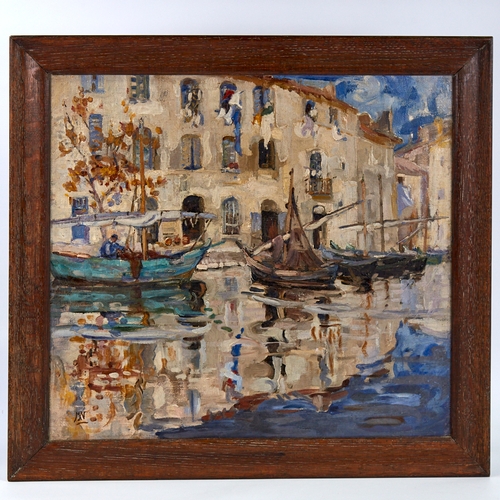 2501 - Early 20th century oil on canvas, impressionist Italian harbour scene, signed with monogram MN, 18