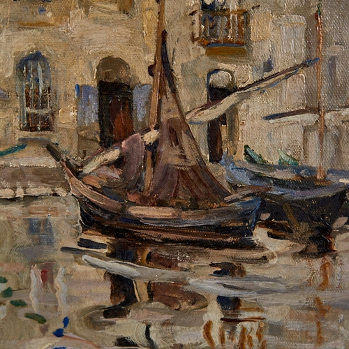 2501 - Early 20th century oil on canvas, impressionist Italian harbour scene, signed with monogram MN, 18