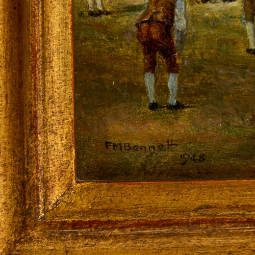 2505 - Frank Moss Bennett (1874 - 1953), oil on board, Cricket In 1790, signed and dated 1948, 9.5