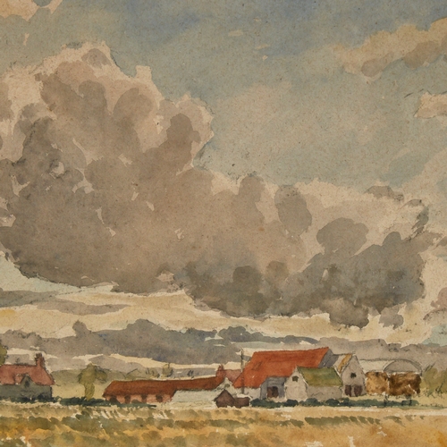 2506 - Mid-20th century watercolour, extensive farm landscape, unsigned, 14