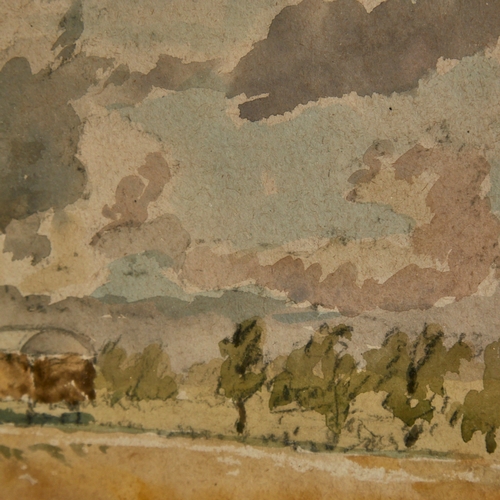 2506 - Mid-20th century watercolour, extensive farm landscape, unsigned, 14