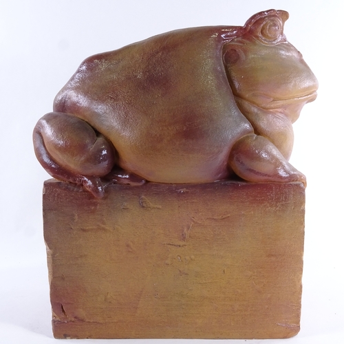18 - TONY BENNETT FOR RYE POTTERY - large salt glaze terracotta toad sculpture, impressed artist's stamp ... 