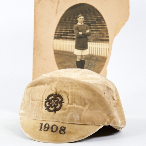 5 - ENGLAND FOOTBALL INTEREST - a 1908 England Football Cap worn by George Wall (1885 - 1962), and an or... 