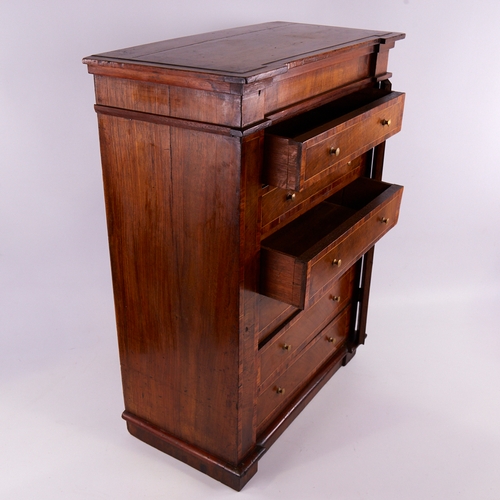 233 - A 19th century mahogany and rosewood crossbanded table-top Wellington chest of 6 drawers, width 43cm... 