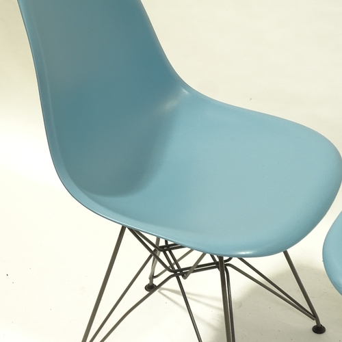 2093 - CHARLES EAMES, VITRA, a pair of blue coloured DSR side chairs, with plastic shell seat on powder coa... 