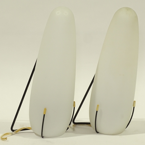 2130 - LOUIS KALFF FOR PHILIPS, a pair of mid century wall lights, opaline glass bullet shades on wire fram... 