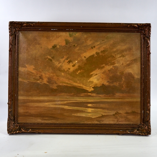 2749 - Robert Jones, oil on canvas, coastal sunset, signed, 18