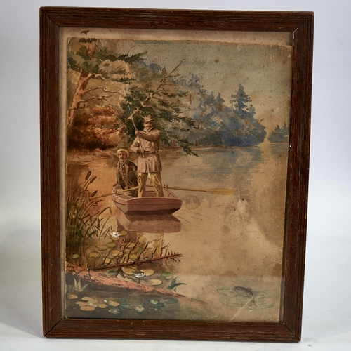 2750 - Suakim, watercolour, fishing scene, signed and dated 1884, 12