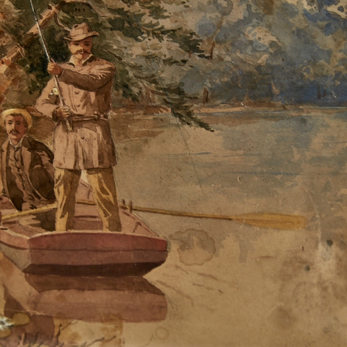 2750 - Suakim, watercolour, fishing scene, signed and dated 1884, 12