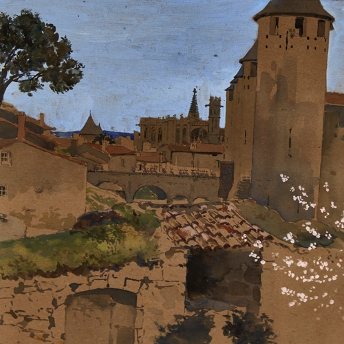 2753 - A Hugh Fisher, watercolour, Carcassonne 1901, signed, 10