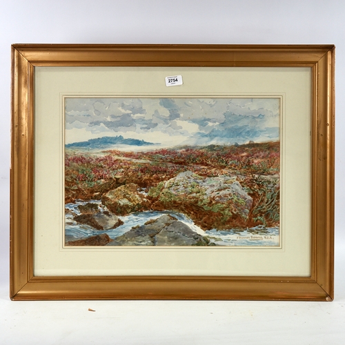 2754 - John Dunning, watercolour, on the Wedlake, Peter Tavey Common, Dartmoor, circa 1910, 14