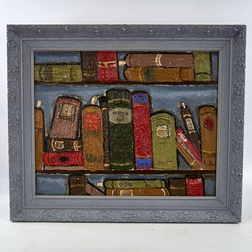 2758 - Carole Maddison, oil on canvas, bookshelf, 16