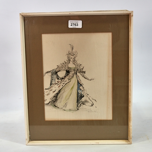 2763 - Watercolour, theatrical costume design for Pelleas and Melisande, indistinctly signed, 10