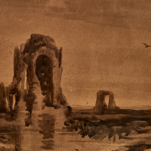 2765 - After David Cox, monochrome watercolour, ruins, bears signature, 11