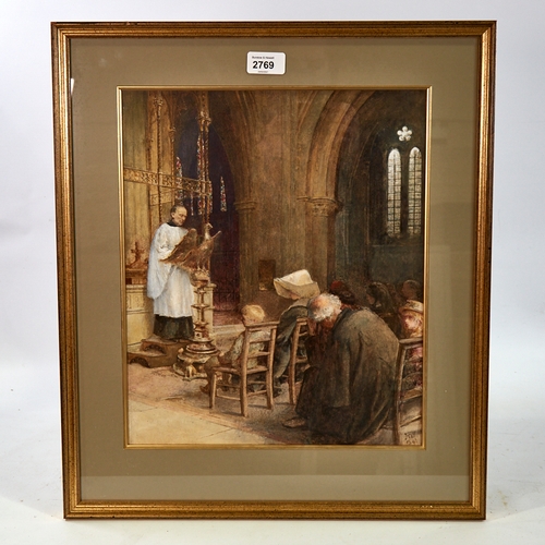 2769 - 19th century watercolour, the sermon, signed with monogram dated '89, 14.5