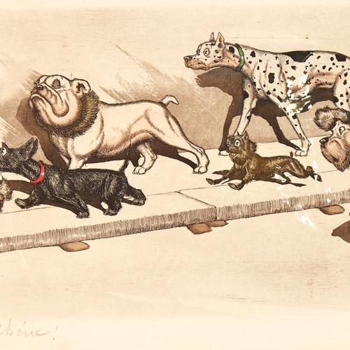 2773 - Boris O'Klein, coloured etching, dirty dogs of Paris, signed in pencil, plate size 6.5