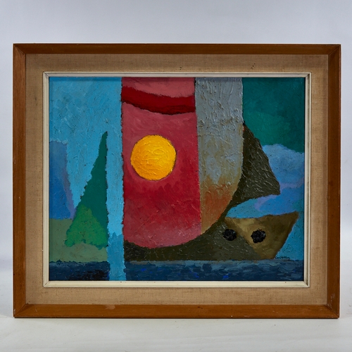 2782 - Carole Maddison, oil on board, abstract boats, 16