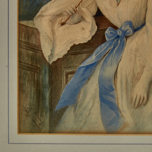 2792 - Salina Bertini?, watercolour, portrait of a lady with a parasol, inscribed Romania, signed, 11