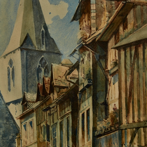 2795 - Monk, watercolour, street scene Rouen, signed with monogram, 19.5