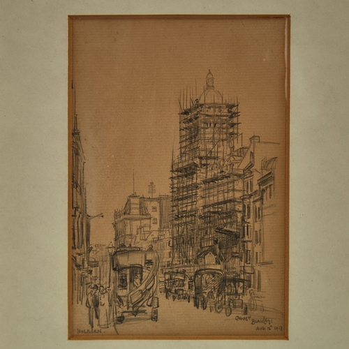 2800 - Ernest Blackey, pencil drawing, Holborn 1913, signed, 6.5